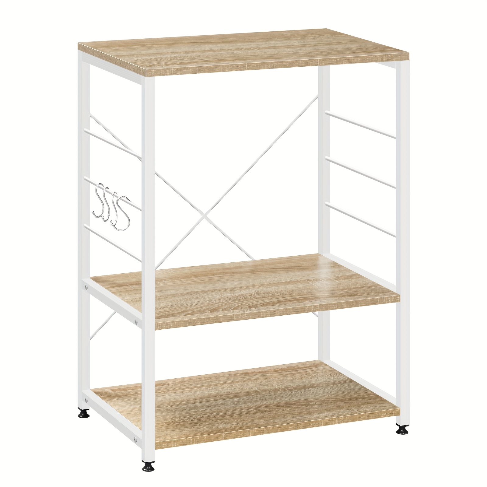  . retro-  küchenregal - hell-eiche & weißes   & metall freistehendes   mit offenem design, mehrstöckiger platzsparender organizer für mikrowelle,  , geschirr -  -rack, haushalt-küchenorganizer, küchenaufbewahrungslösung | zweistufiges   | langlebiges küchenmöbel