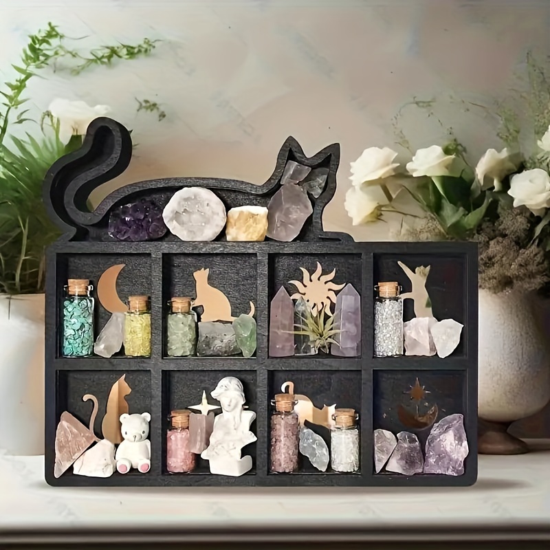 

Enchanting Cat Crystal Display Rack - Sparkling Stone Shelf For Wall Decor, Gothic Elegance Home Interior Storage Solution, Perfect New Year Gift Idea, Classic Style Wooden Material, 1pc