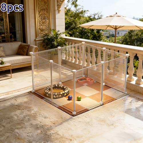 this transparent pet playpen small pet supplies features secure connectors a sturdy structure and easy assembly its detachable and foldable design space the 360 transparent panel allows your pet to reducing anxiety
