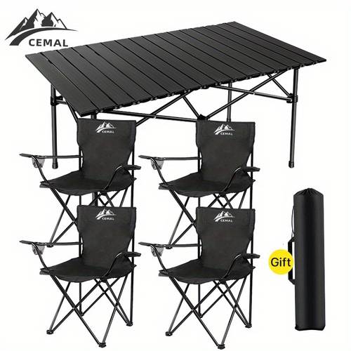 item picture 5pcs set outdoor folding table and chair camping chair bench picnic seat outdoor portable table bbq set 4chairs