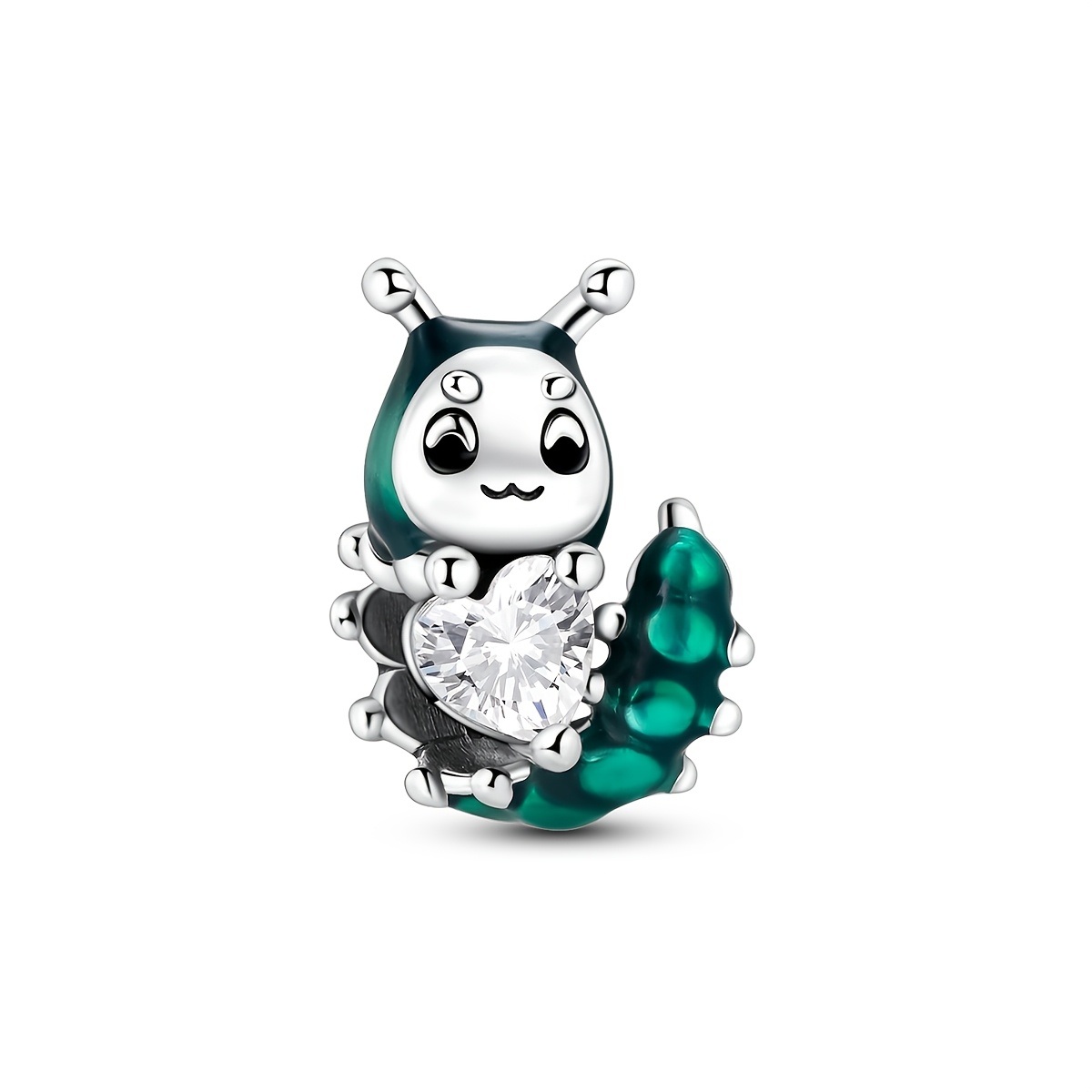 TEMU 1pc Silver Color Charms Beads For Women For Caterpillar Embracing Heart Charms Colorful Glaze Cubic Synthetic Zirconia Inlay Jewelry Gifts Fits