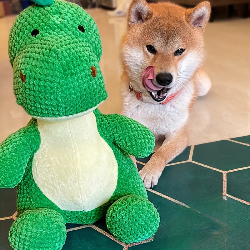 

[1pc Interactive Plush Dinosaur Pet Toy] Plush Dinosaur Dog Toy, Interactive Squeaky Green Toy, With Sound, For Large Breeds, Sleep Companion And Tough Chew Toy