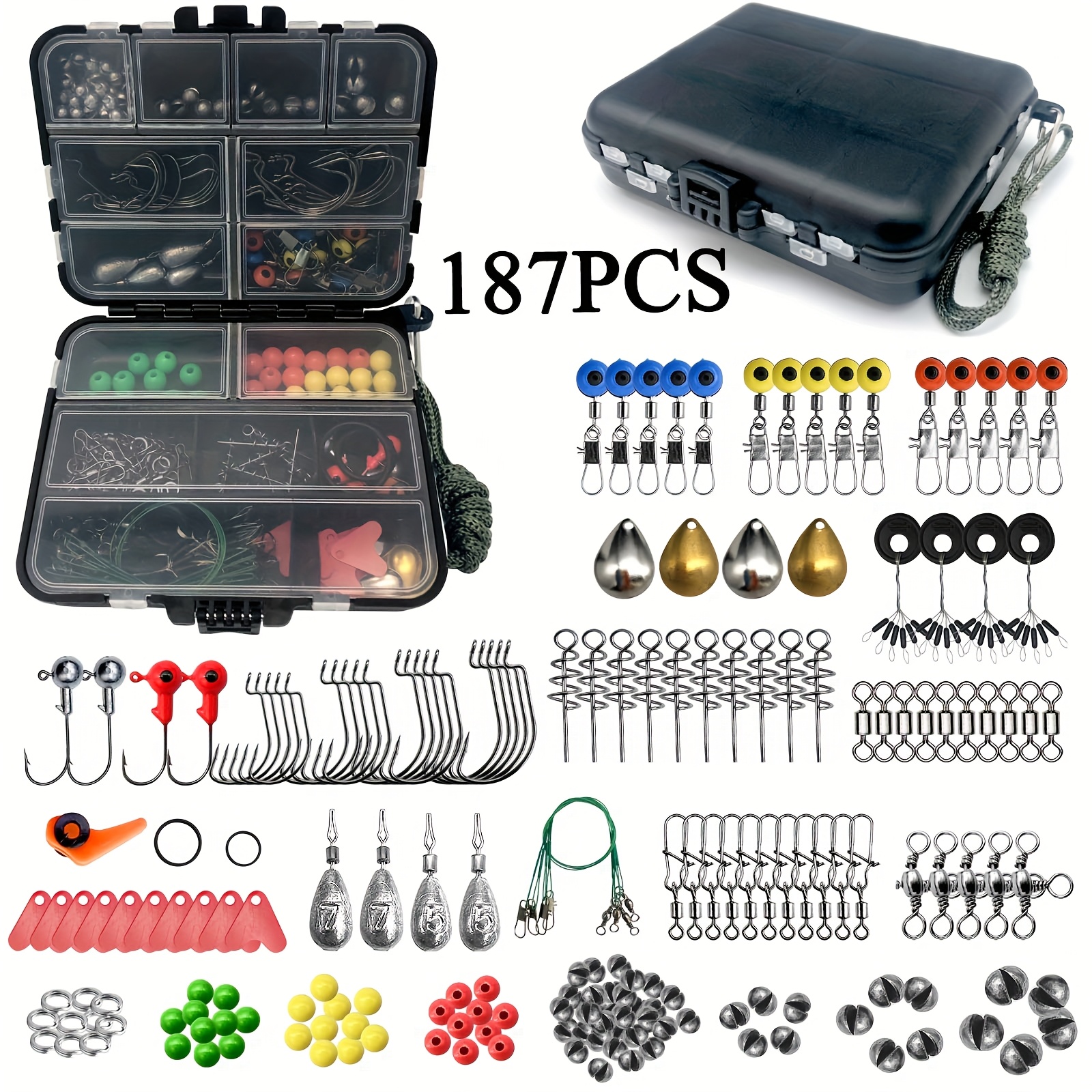 187pcs fishing accessories set fish hooks sinkers - Temu