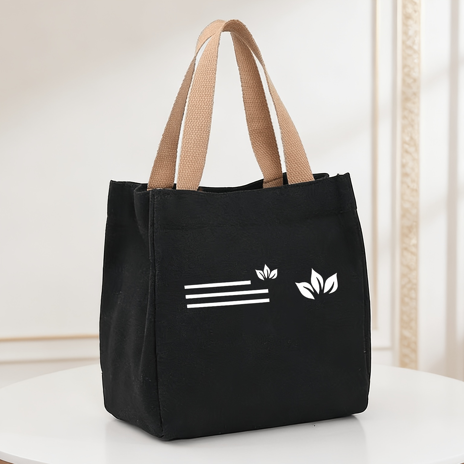 TEMU Borsa tote , durevole, con stampa a linee di foglie, versatile per tragitti quotidiani, shopping e