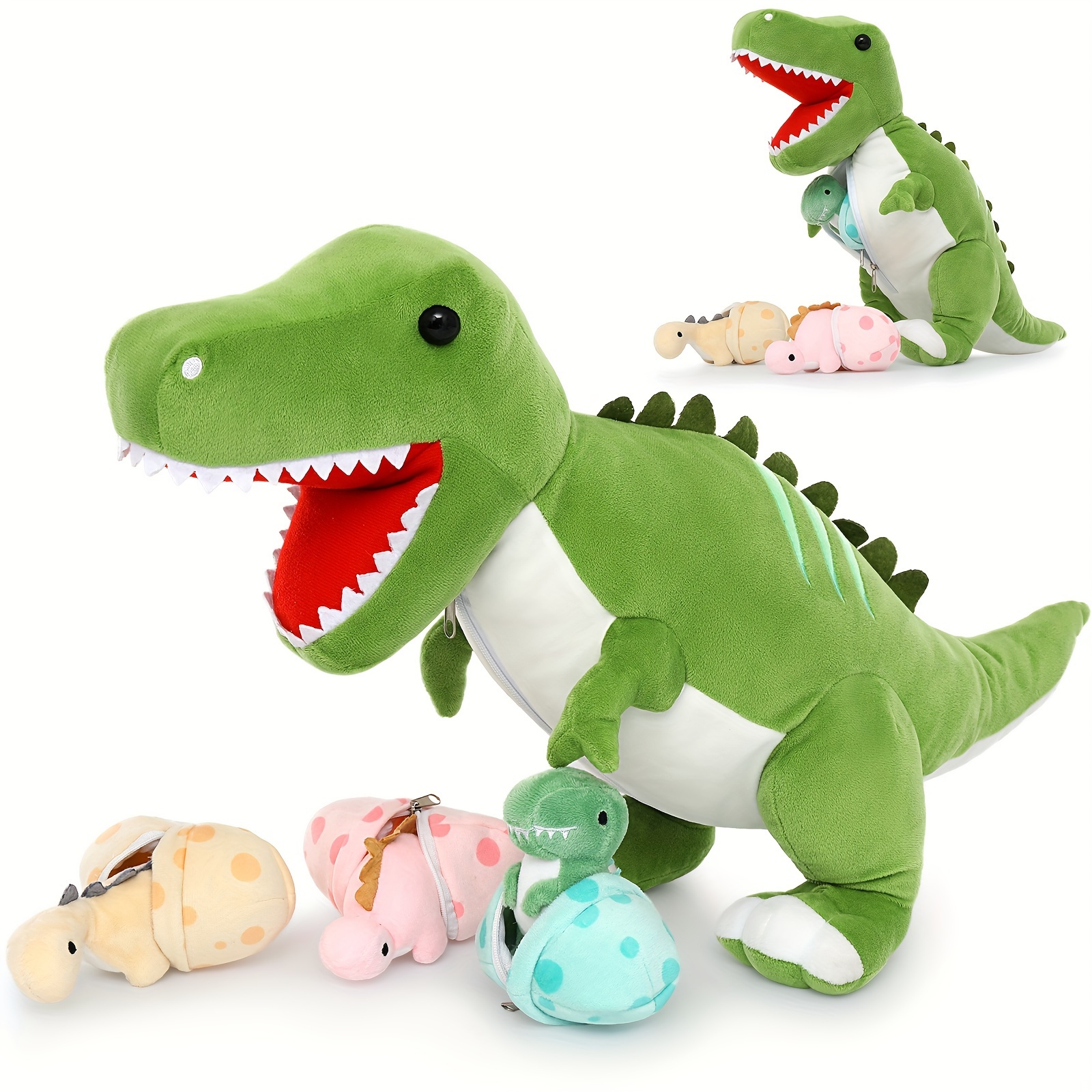 

Dinosaur Stuffed Animal 23.6'' -rex Mommy Dinosaur Plush Toy With 3 Cute & 3 Egg Bags Inside Its Zippered Tummy For Boys Girls