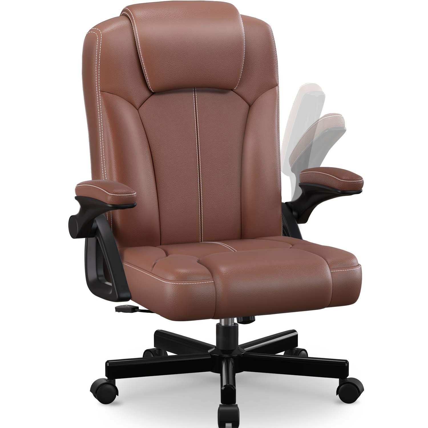 Image of Office Chair, Ergonomic Desk Chair, Leather Chair With Padded Folding Armrests, Adjustable Tilt Lock, Swivel Chair For Adults, Executive Chair