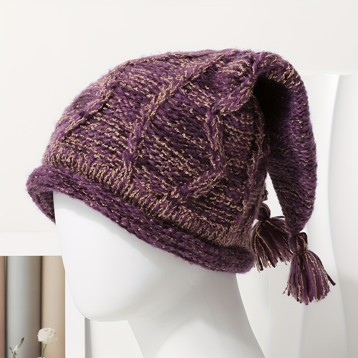 TEMU Gorro de Invierno para Mujer con Largos y Coloridos - 100% Poliéster, Elástico y Transpirable, Ajuste Versátil para Rostro y Combinaciones
