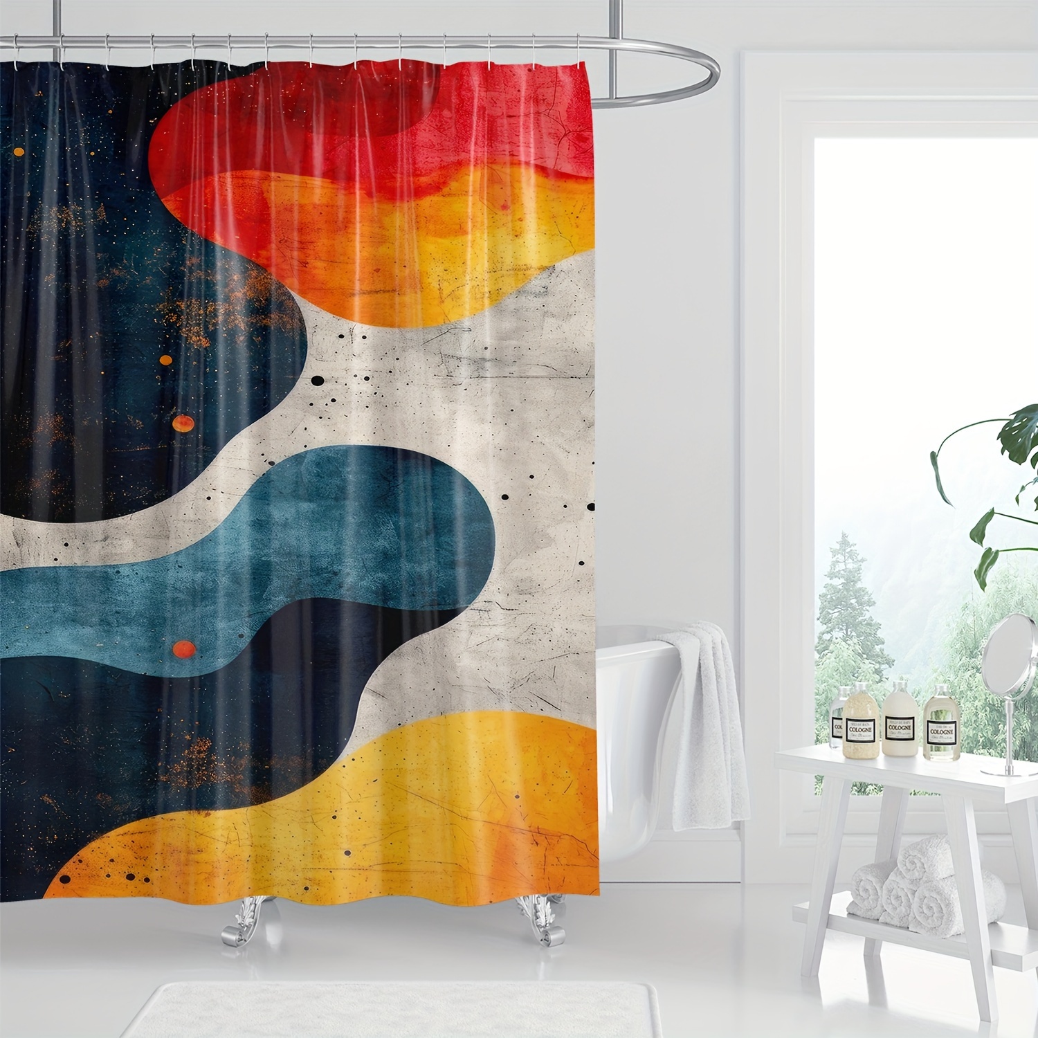 

1pc Modern Colorful Fashion Bathroom Decor Digital Print Shower Curtain With Hooks - Water-resistant, Knit Weave, Polyester, Woven, Machine Washable, All-season, Artistic Design