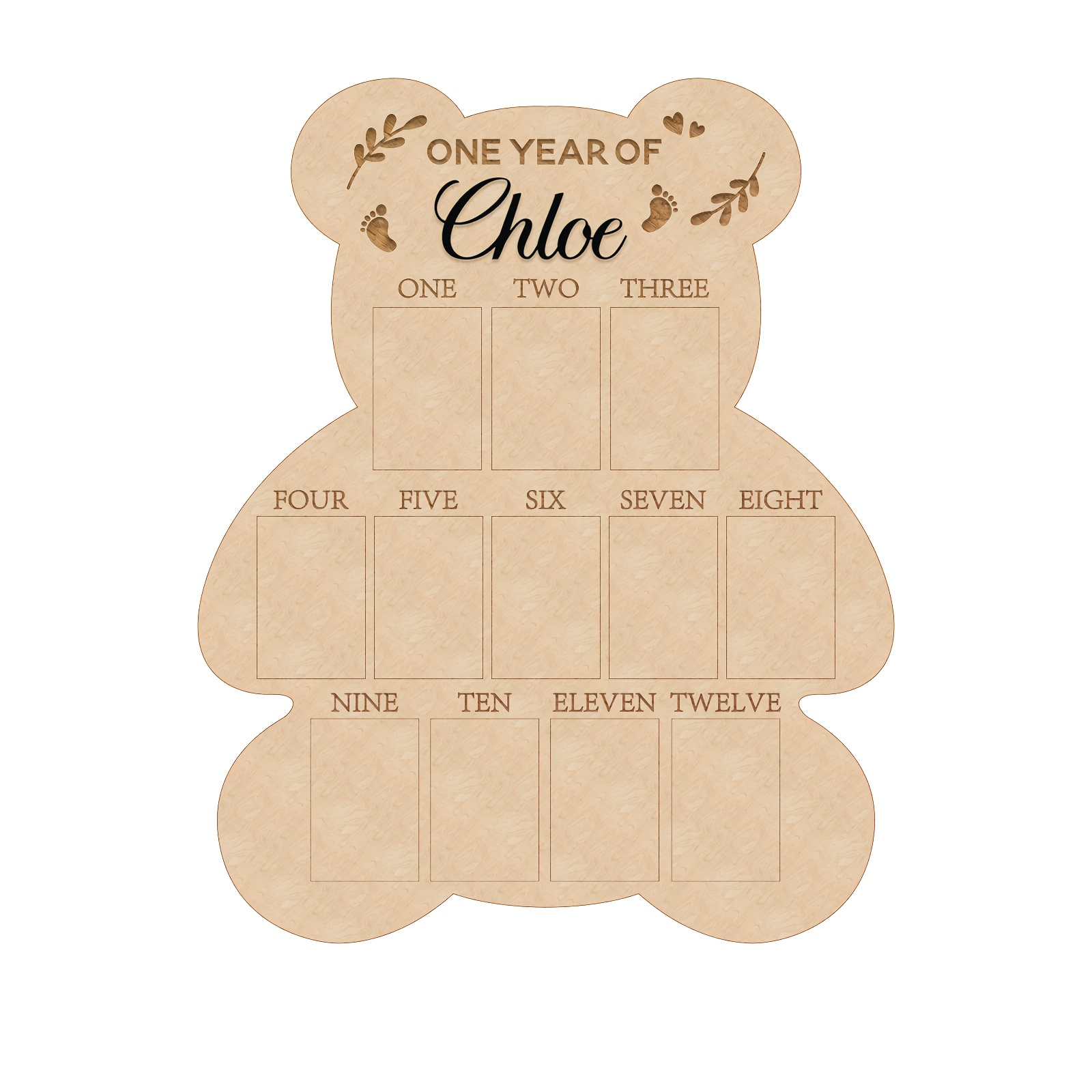 TEMU Panneau Photo Personnalisé "Ma Première Année" en Bois avec Design – Nom Sur Mesure, 12 Emplacements pour les Étapes de Bébé du Nouveau- 1 An (5