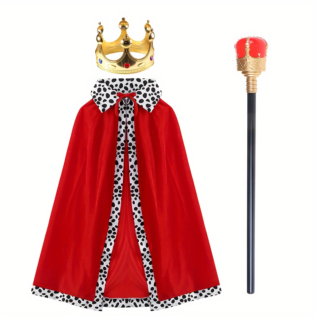 

Costume Accessory Set - Plastic Crown & Scepter With Red Cape, Durable Dress-up Props For , Party Performances, Themed Events - No Electricity Needed