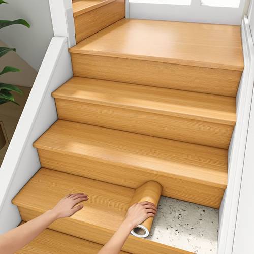 a roll of retro imitation wood grain staircase stickers pvc self waterproof stickers easy to old staircase steps anti slip floor stickers renovation decorative stickers
