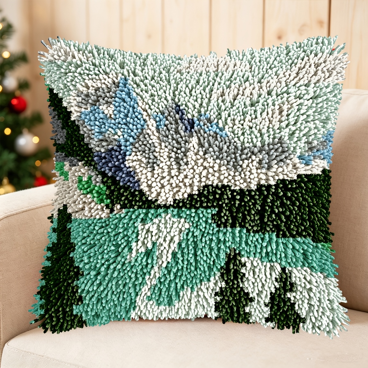 Latch Hook Kit Pillow Plant, Beautiful Scenery Printed Pattern, DIY Throw Pillow Cover