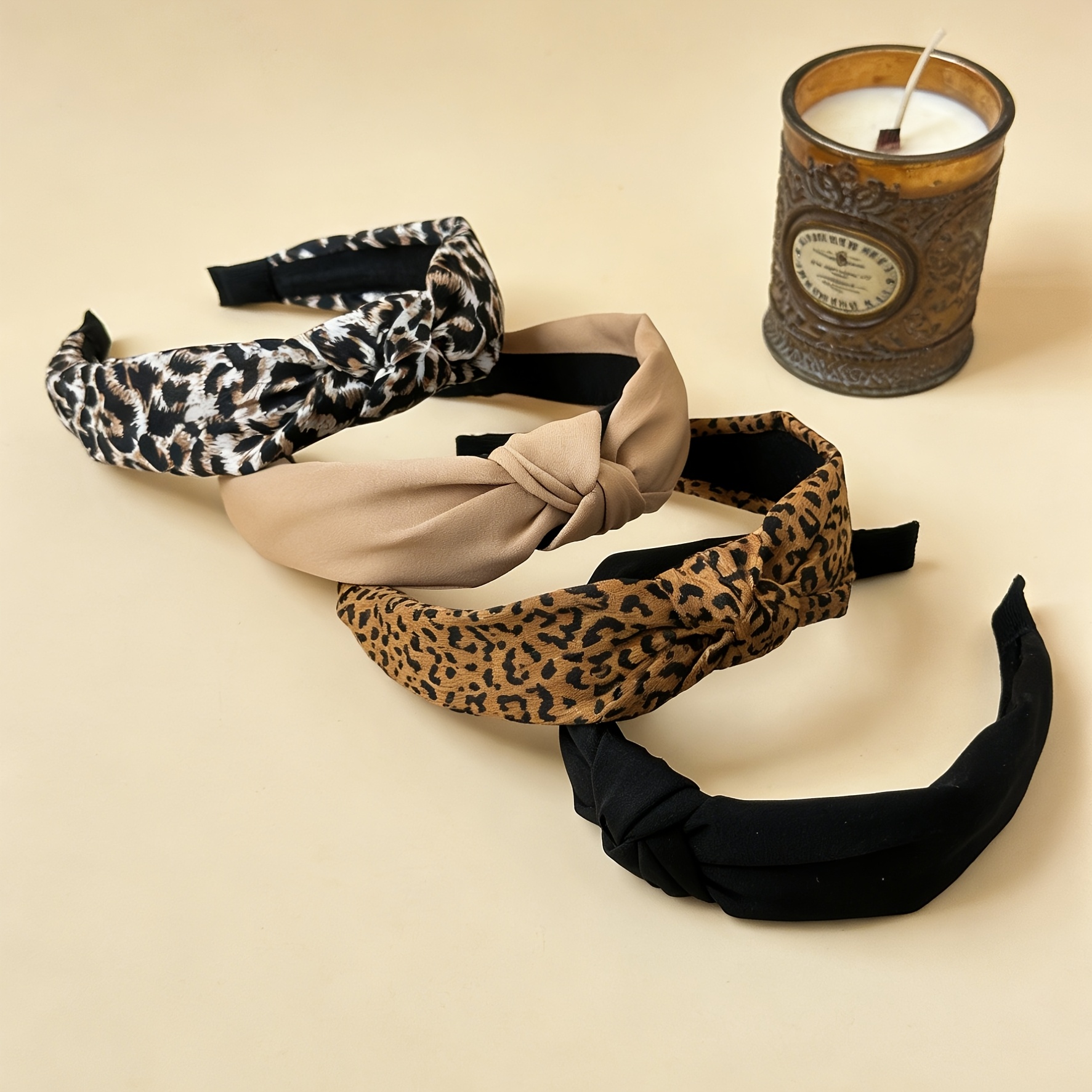TEMU 4pcs Of Retro Leopard Print Knotted Fabric Hair Additions For Women, Including Headbands And Hair Hoops. Are Retro, Fashionable And Versatile,