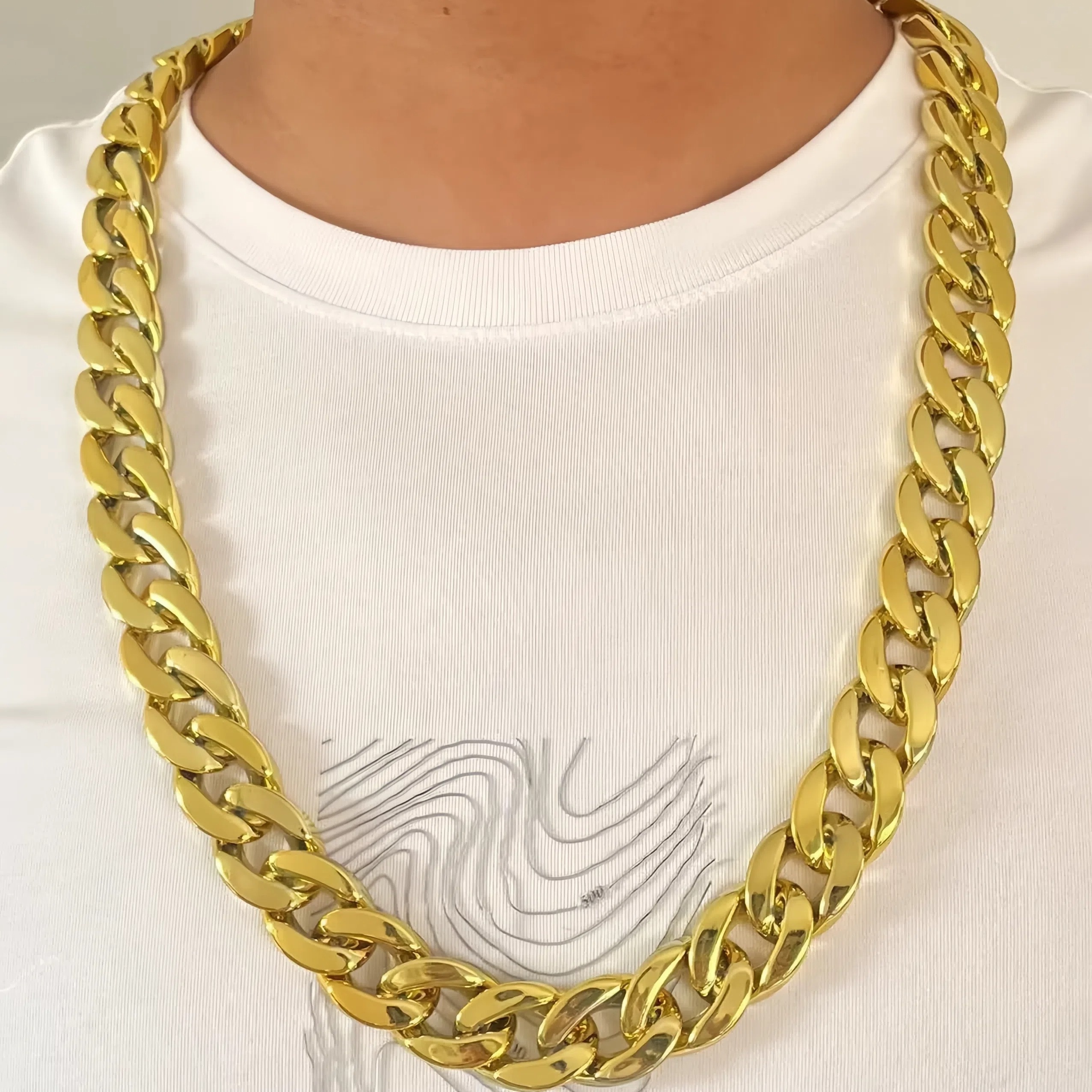 

Men's Bold Golden-tone Hip Hop Cuban Link Chain Necklace - Plastic, Fashion Piece For &