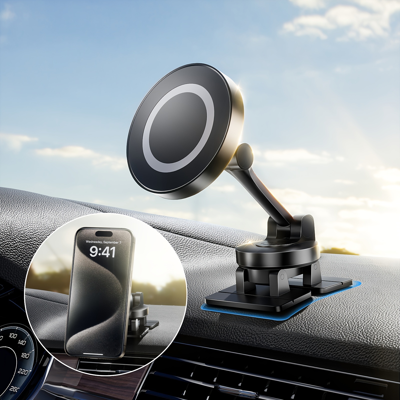 

Magnetic Car Phone Holder - Magnetic Phone Car Mount 360° Rotatable/foldable/viewing Angle Flexible Adjustment Fit For Iphone 15 14 13 12 All Phones With Metal Ring