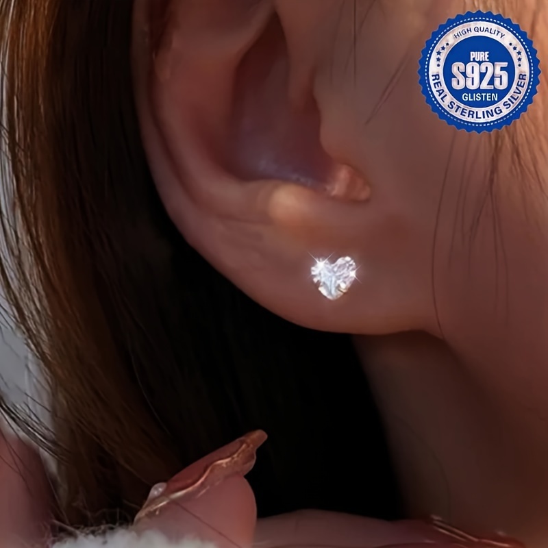 TEMU 2pcs 4pcs Mini 925 Silver Jewelry Earrings Synthetic Zirconia Inlay Elegant Style Women' Dating Ear Ornaments