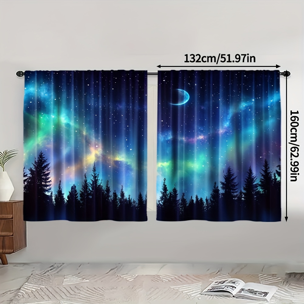 TEMU Set Of 2, Moonlight Decorations, Curtains With A Nature Theme For , Made Of Polyester, Ideal For Living Room And Bedroom Decor, (rod Not