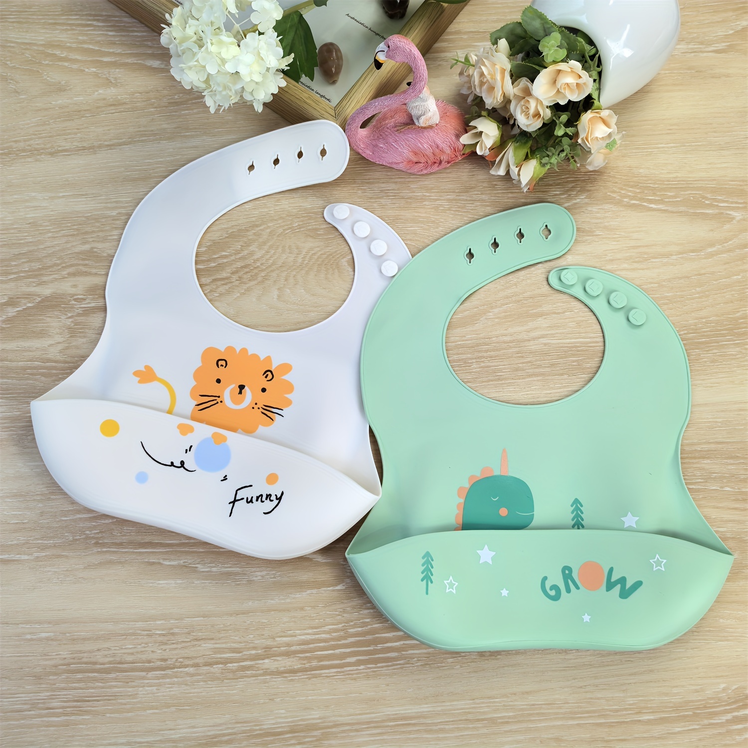 2pcs Silicone Bibs For Babies/toddlers, Adjustable Soft Durable Feeding Bibs For Eating With Large Catcher