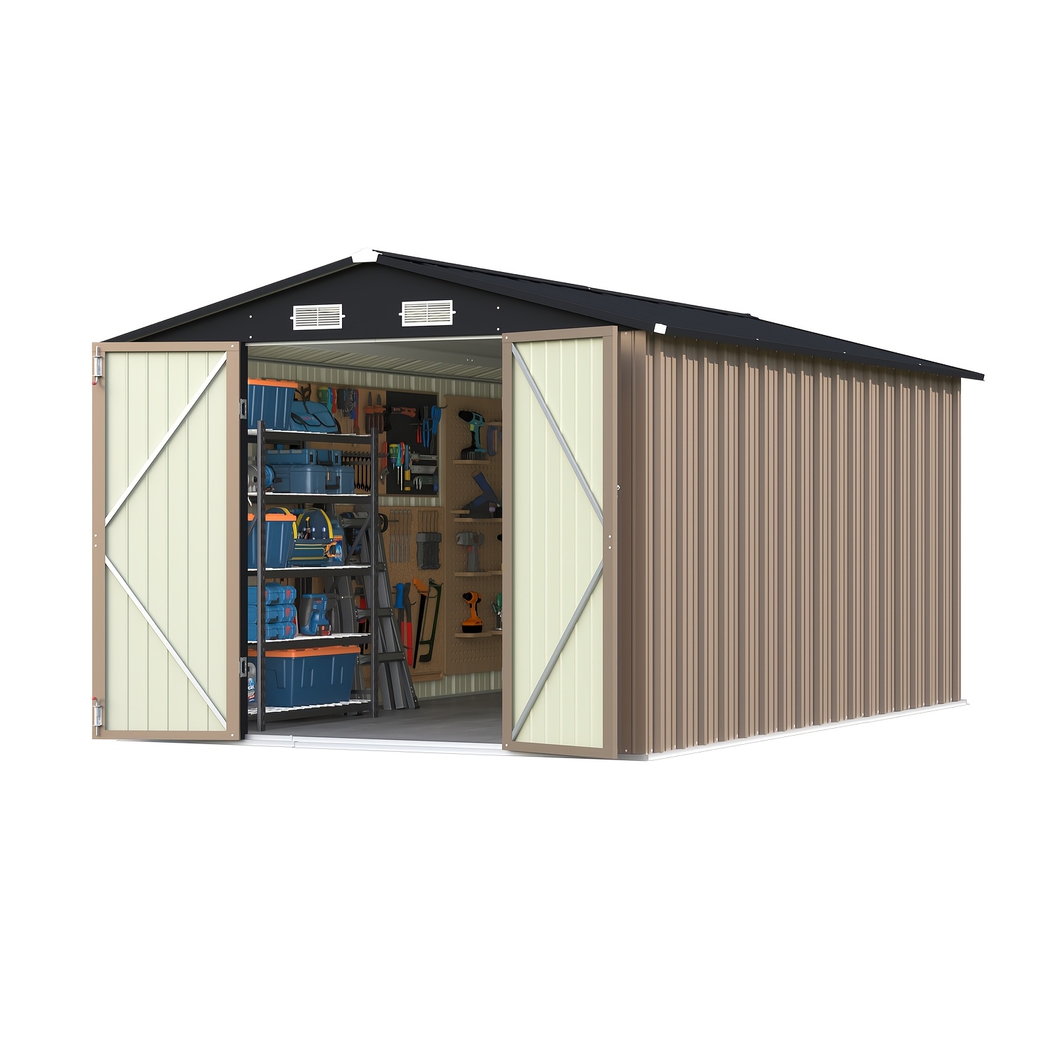 

8' X 12' Metal Storage Shed For Outdoor, Shed With Design Of Lockable Doors, Utility And Tool Storage For Garden, Backyard, Patio, Outside Use, Brown