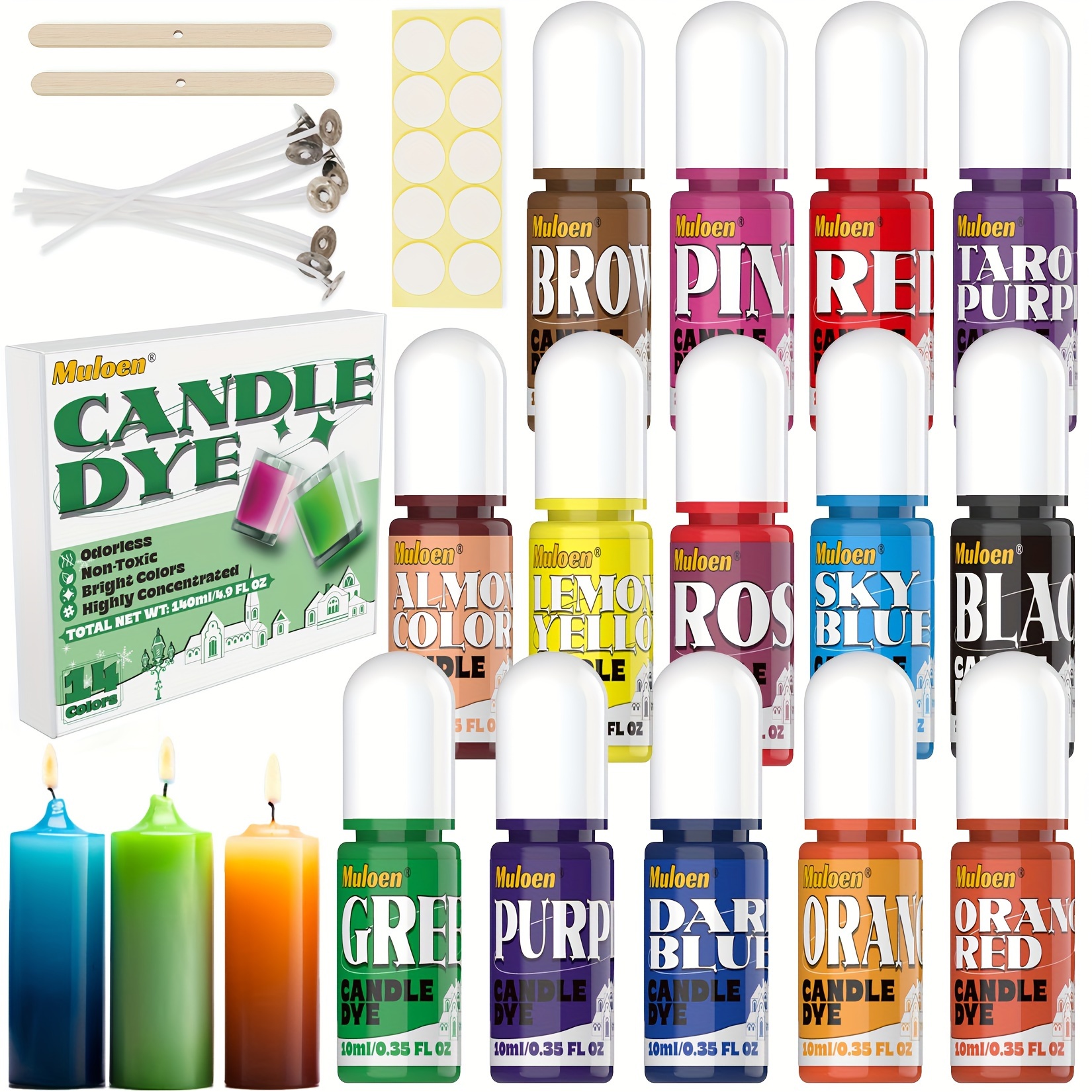 

Premium Candle Dye Kit - 14 Vibrant Colors, Oil-based Liquid Dyes For Candle Making, Beeswax, Gel & Paraffin Wax - Each Bottle 0.35fl.oz