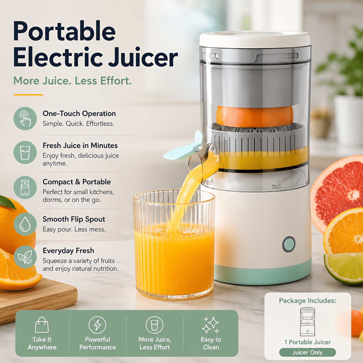 TEMU Portable Electric Juicer, Cordless Usb Rechargeable Juicer With 2600mah Battery, Large Capacity Juice Extractor & , , Fast Juicing, , Detachable