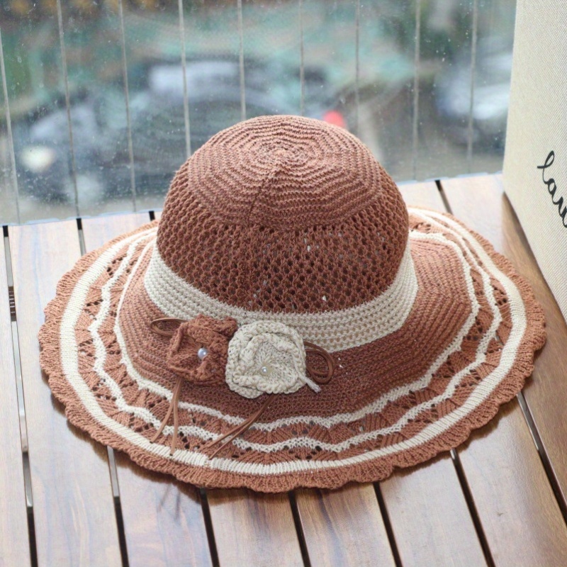 women cotton sun hat foldable beach hat handmade crochet - Temu display picture 1