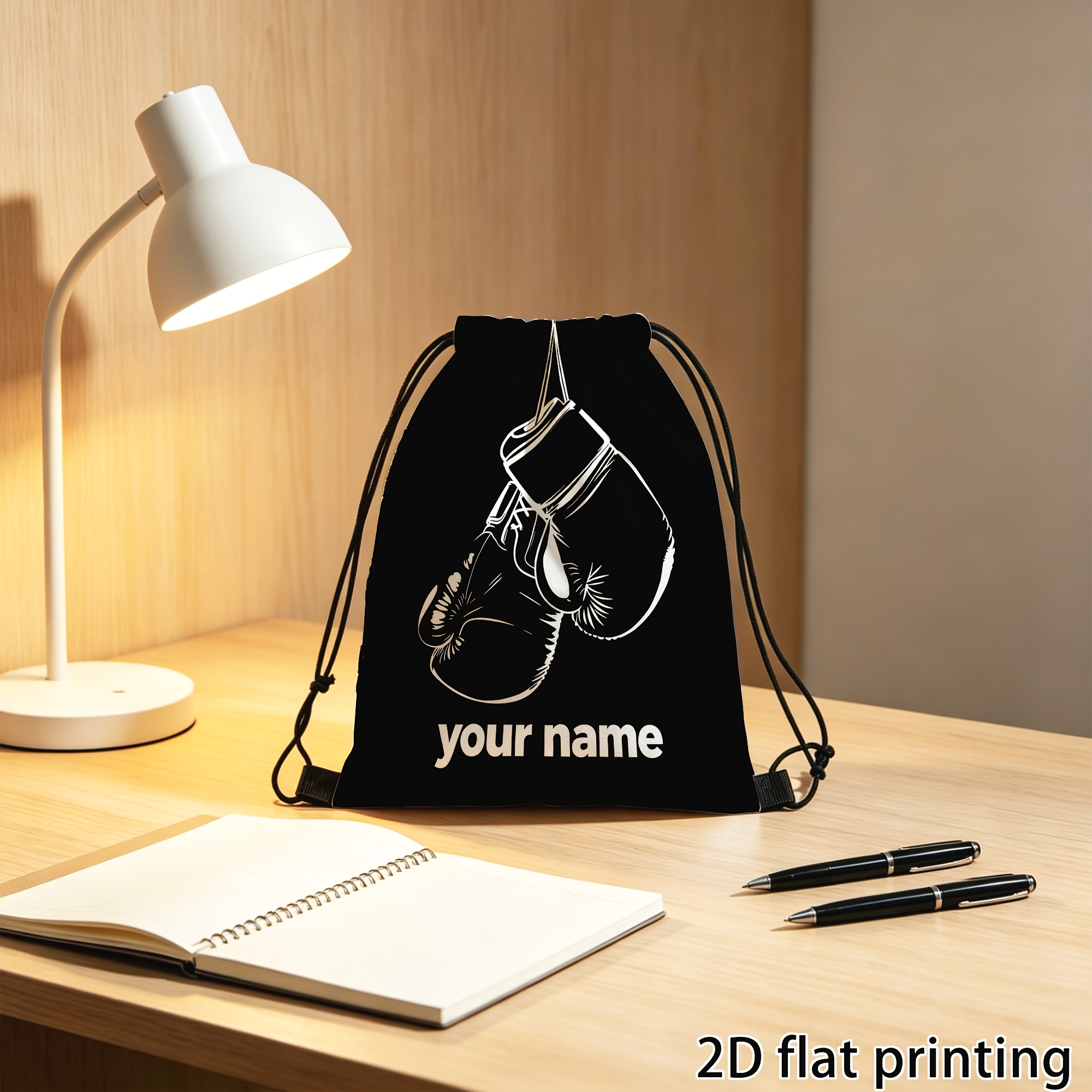 Customized Drawstring Backpack, Sports Bag with Boxing Gloves Print