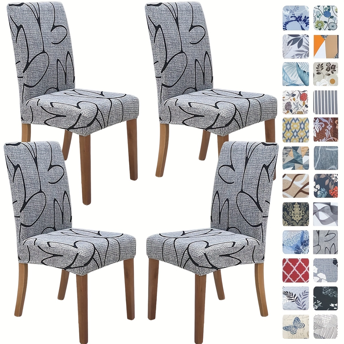 TEMU 4/6pcs Housses de chaise imprimées, Housses de chaise en lait brossé, Housses de chaise de cuisine antidérapantes élastiques, Housses de chaise