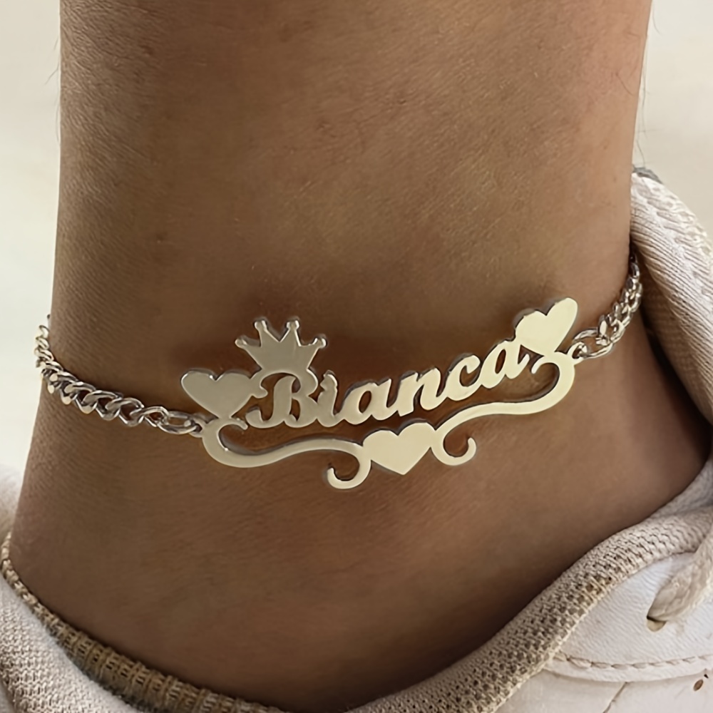 

Customized Name Ankle Chain, Made Of Stainless Steel, Name Charm, Just Send Us The Content, Special Gifts For Special Person, English Only