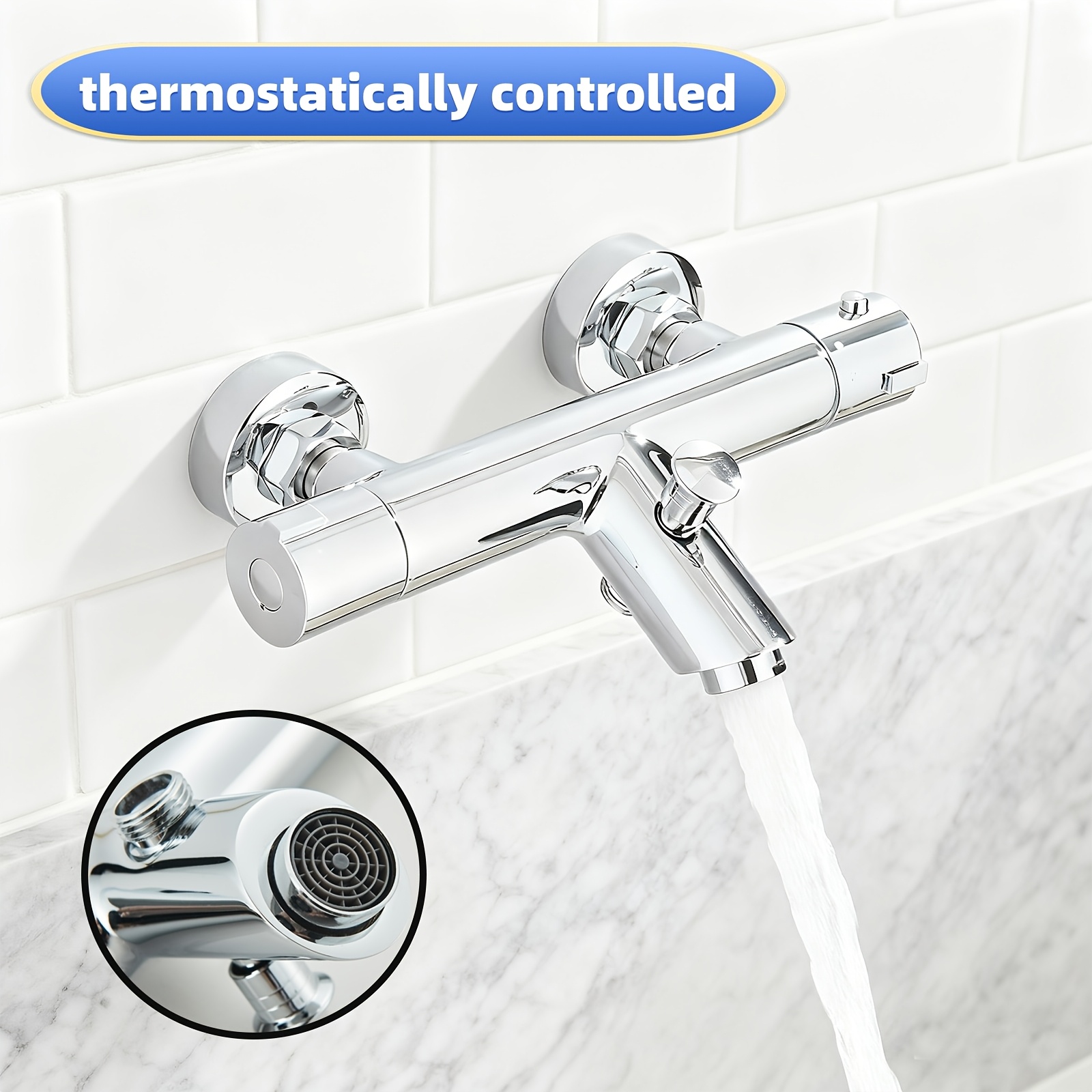 Image of Bath Faucet, Thermostatic Faucet, Bath Faucet With Safety Temperature Limit Function, Bath Thermostat, Dual-function Mixing Faucet, Chrome Plated