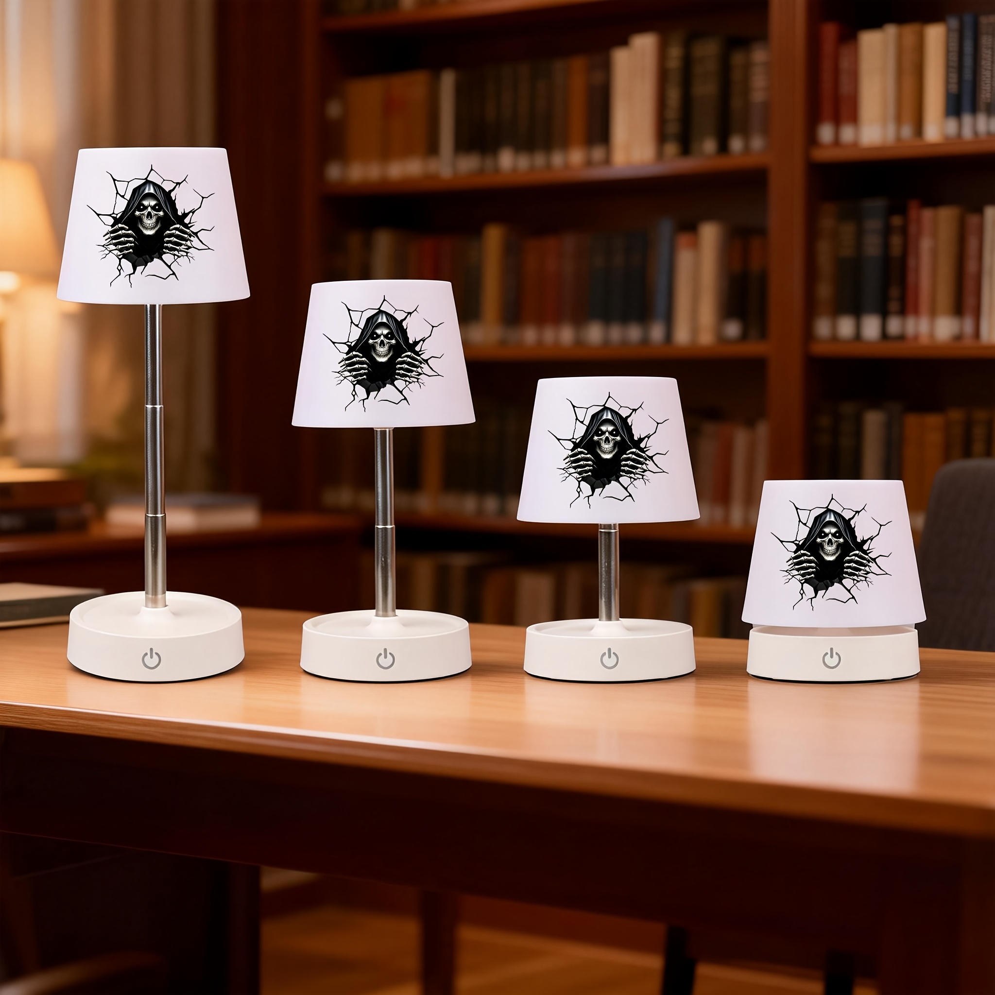 Grim Reaper Skull Breaking Wall Pattern Desk Lamp, Adjustable & Rechargeable
