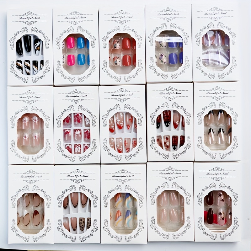 TEMU 96pcs Press-on Nails, Random Assortment, Short Almond Glossy Nails, Simple Gradient Glitter Design, Suitable For Nail Art