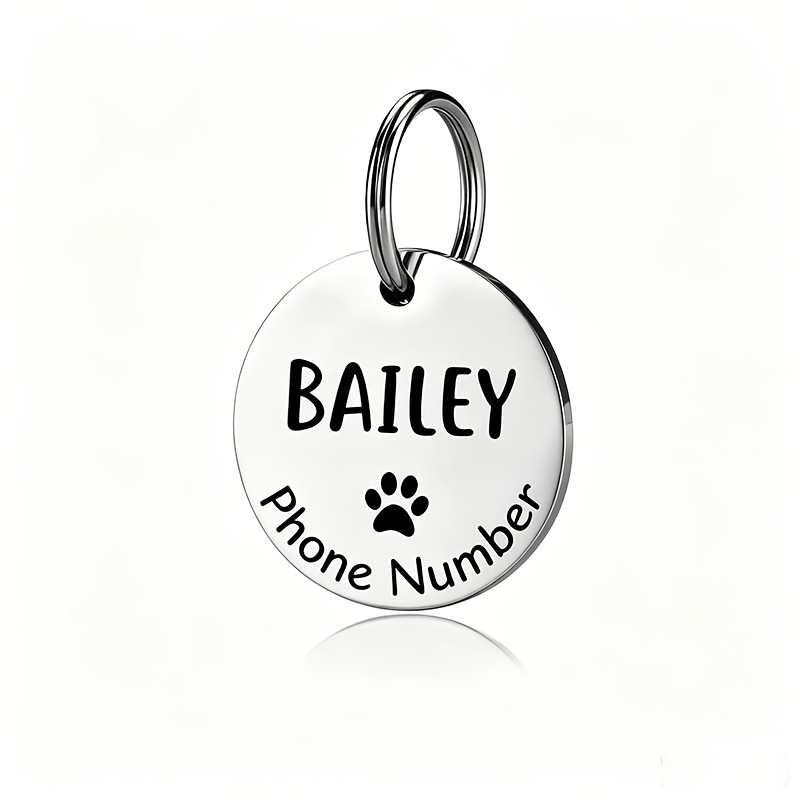 TEMU 1pc Custom Round Pet Tag, Personalized Ring Font, Customizable Pet Identification And Name, Metal Durable Pet Nameplate, Non-fading Multi-style