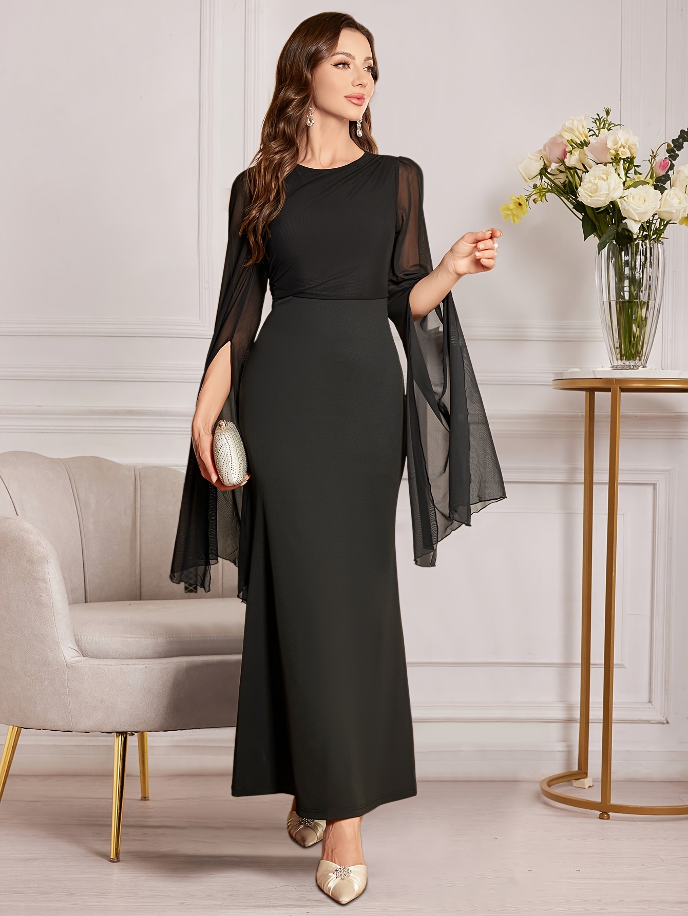 elegant black mesh fit mermaid dress women fashionable - Temu Oman