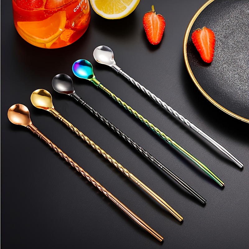 

5pcs Straw And Spoon In 1 Creative Metal, Dessert Beverage, , Drinking Spoon Gift