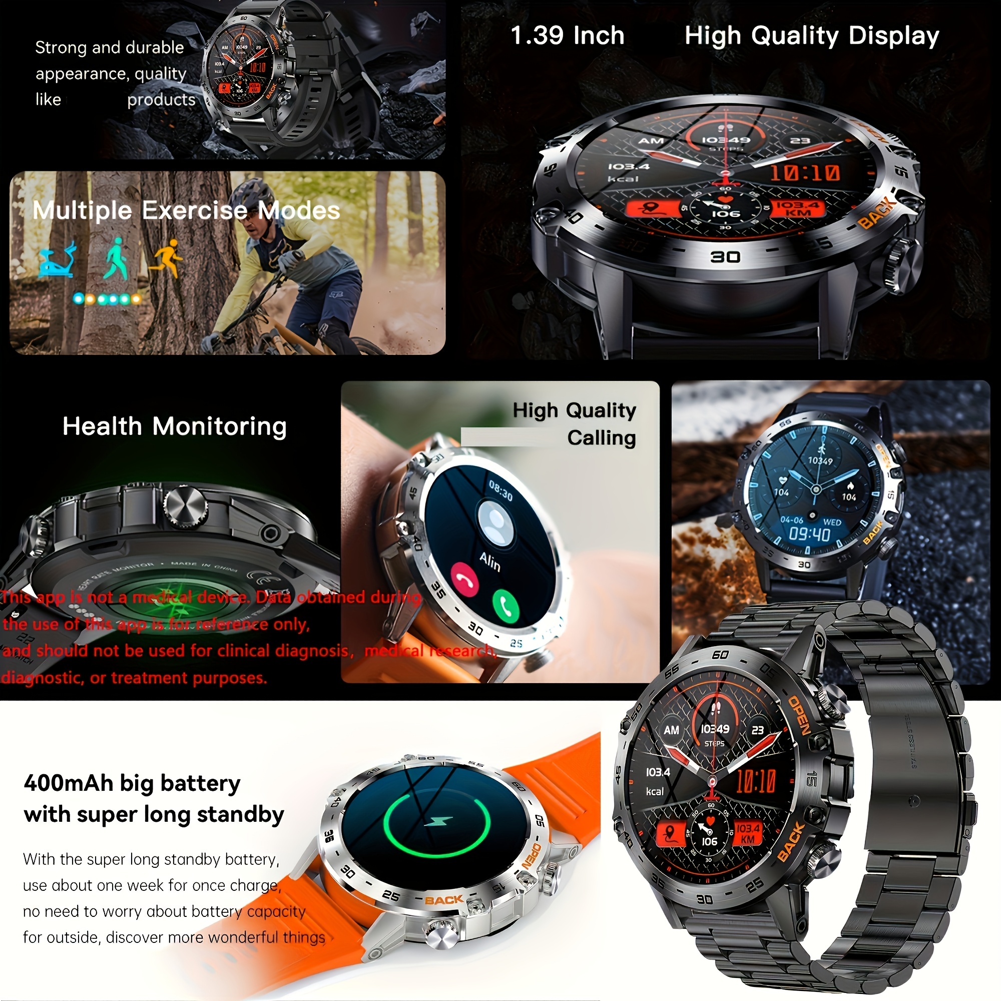 Montre Connectée pour Hommes (Répondre/Passer des Appels), Montre Connectée pour Hommes, 3.53cm Montre Fitness Intelligente pour Hommes - Intégration d'Appel, Montre Connectée sans Fil pour Android et iPhone, Suivi de la Forme Physique, Surveillance du Sommeil, Indicateur de Pas et Calories, Avertissement d'Informations sur les Appels, Multifonction, Modes Sportives Multiples, avec 3 Bracelets, Argentée