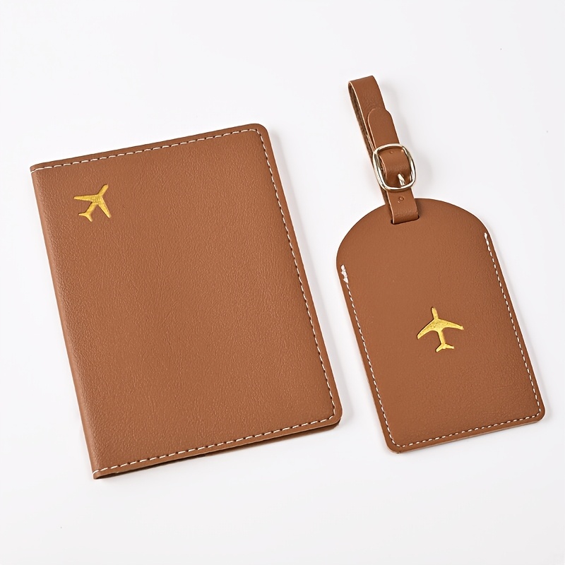 2pcs Travel Essentials Set-synthetic Leather Passport Holder Luggage Tag, Folding Lightweight, Folding, Perfect For Going Out And Travel Gifts