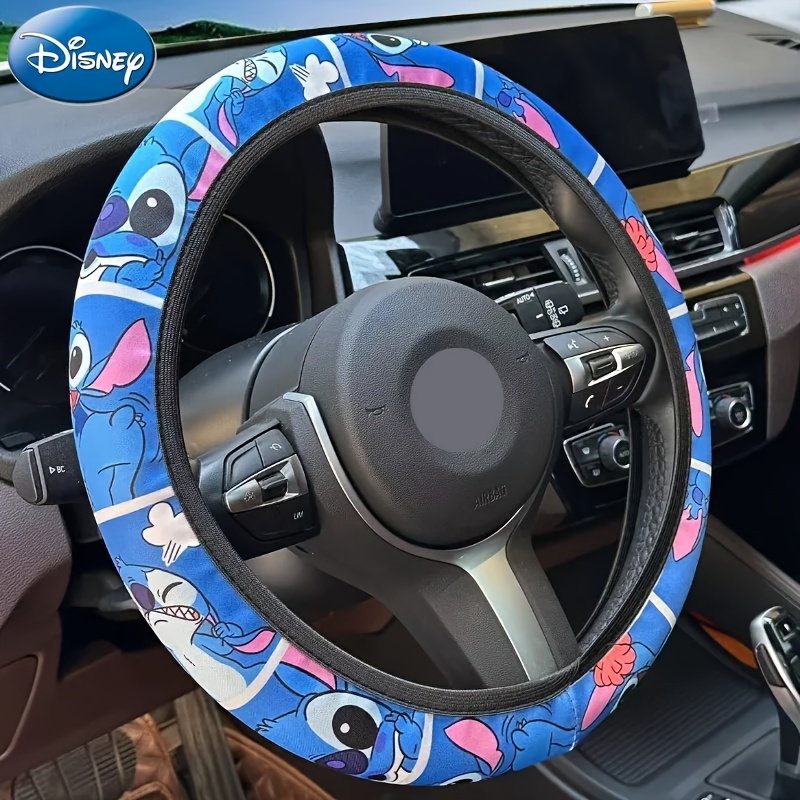 

Disney Stitch Steering Wheel Cover For Cars, Universal 15-inch Cute Cartoon Character Design, Polyester Fiber Material, No Inner Circle - Officially Licensed Auto Accessory
