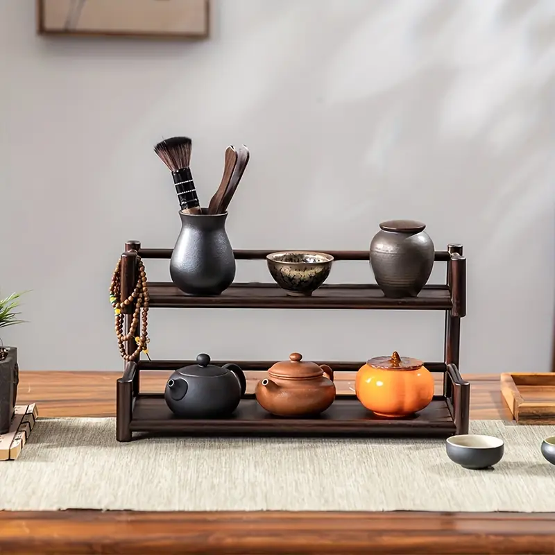 Double Shelf Solid Wood Storage Rack Storage Table Tea Set - Temu