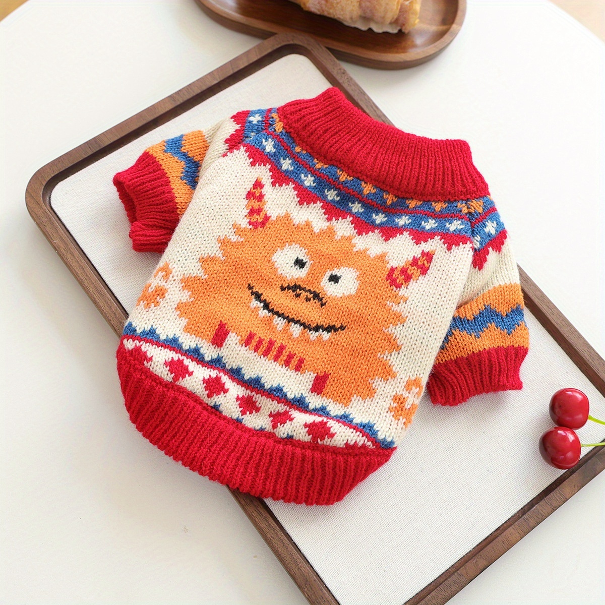 Orange Monster-Patterned Turtleneck Sweater for Dogs