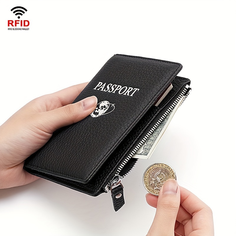 

Rfid Blocking Genuine Genuine Leather Passport Holder Wallet For Women – Slim Multi-card Organizer With Zipper Closure, Black Vintage Style, For , Passport Protection | Sleek Wallet Design |