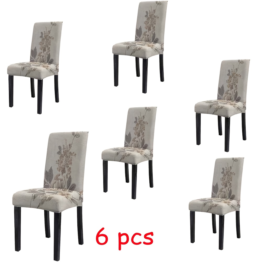 TEMU Modern Minimalist Style Stretch Dining Chair Covers, Featuring An Elegant Floral Pattern With Natural Textured Vintage-style Printed Flowers,