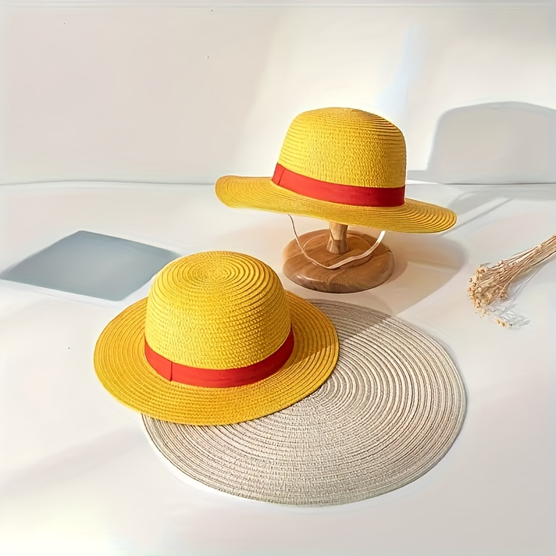 

1pc Chapeau de Soleil en Paille, Chapeau de Paille Jaune, Chapeau de Performance de Protection Solaire pour Cosplay pour Femmes, Chapeau de Mode pour Hommes, Chapeau de Paille à Bord Rond Respirant