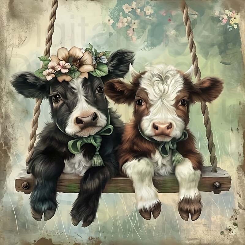 

Charming Cow Swing Pattern Design 5d Diy Diamond Painting Kit, Round Acrylic Diamonds, Animal Theme Mosaic Art Set, Full Diamond Craft, Home Wall Decoration, Frameless Diy Handmade Gift For Adults