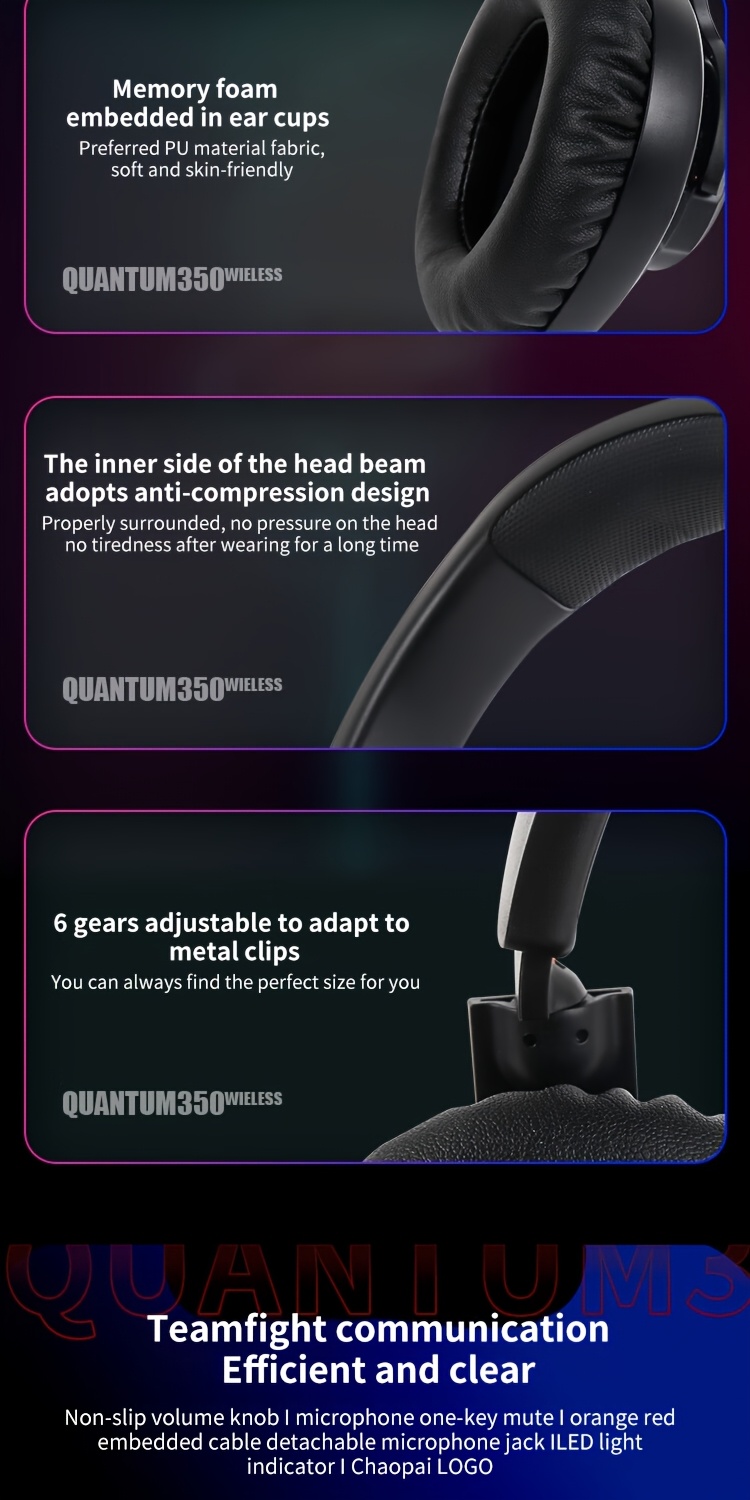 JBL QUANTUM350 Quantum Storm Wireless Gaming Headset, Esports Over-Ear Gaming Headphones, Lossless 2.4G Connection, Comfortable Ear Cushions, Detachable Microphone, Up to 22 Hours of Battery Life, Clear Conversation Microphone