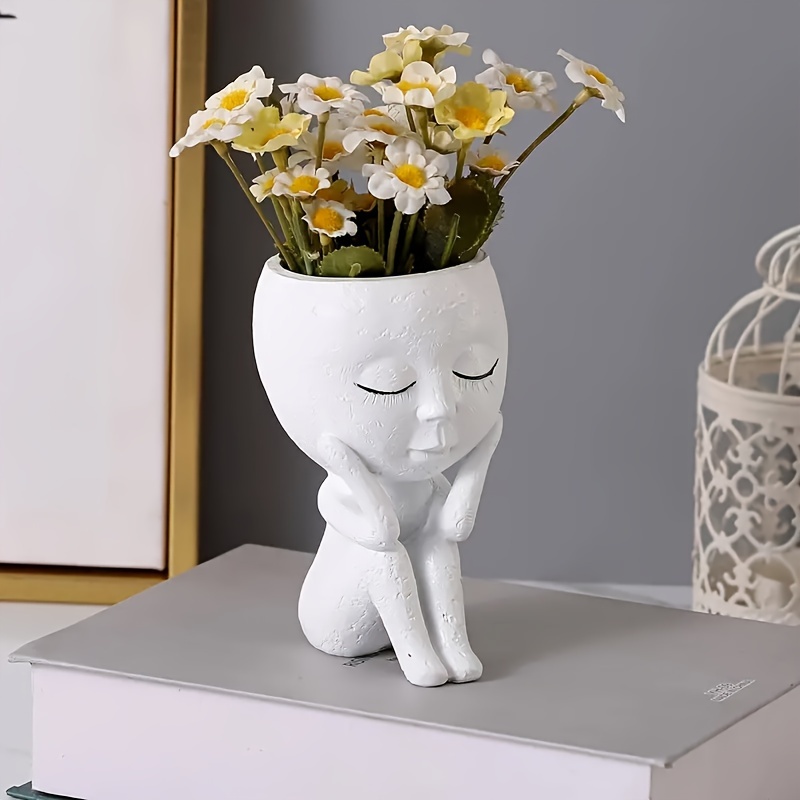 

1pc, Small Cute Flower Pot Decoration Ornament, Flower Pot Indoor Modern Decorative Pots For Plants With Drainage Hole And Tray For Garden Statue Decorations Ornaments