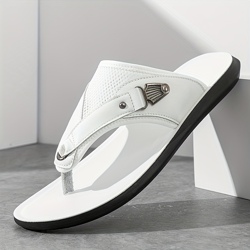 TEMU Men's & Mesh Flip Flops - Toe With Metal Accent & Breathable Panels, Lightweight Footwear For Daily Casual, Beach & Poolside Wear