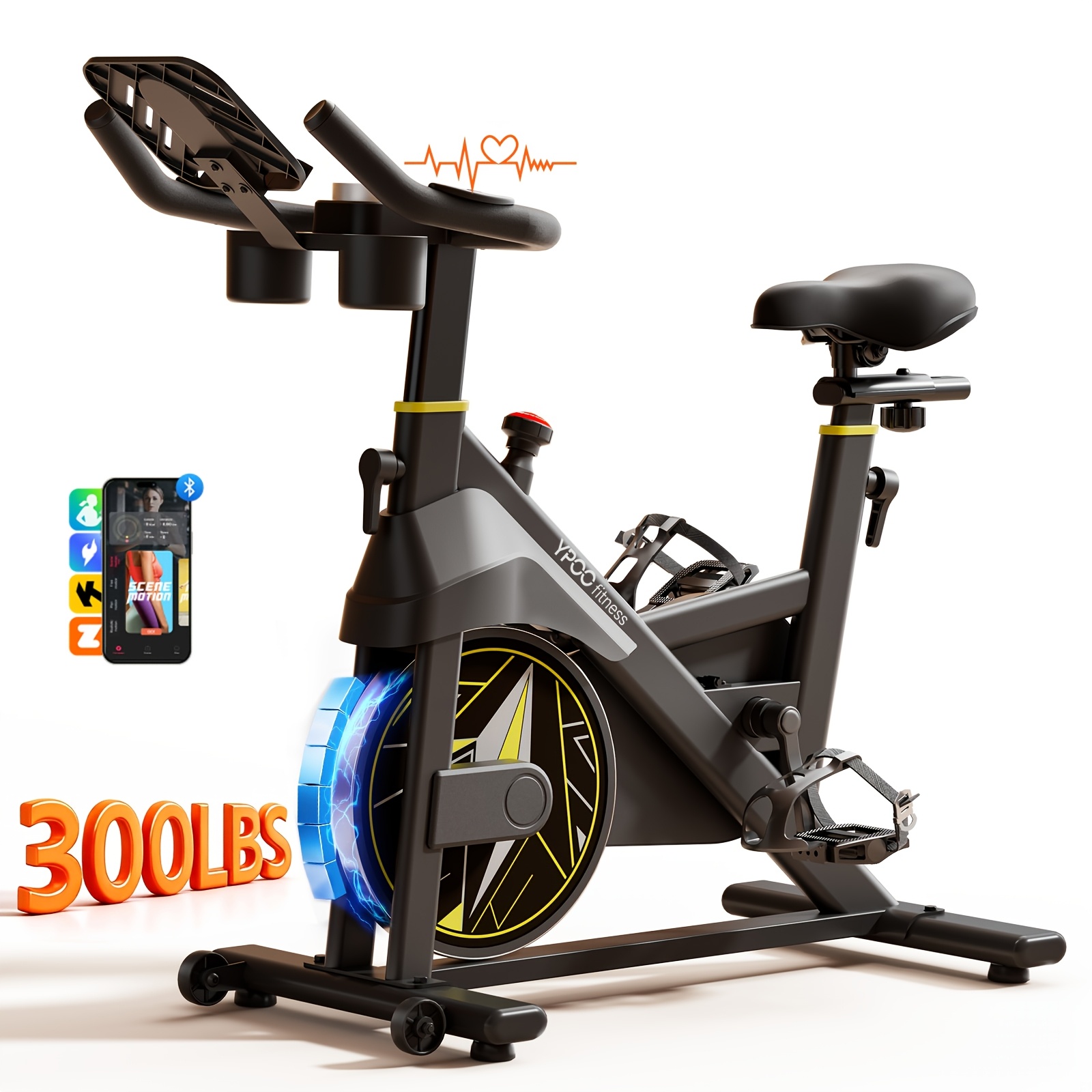 Image of Exercise Bike With Comfortable Seat Cushion, & Lcd Display, Magnetic Resistance Bike For Home With 300 Lbs Capacity, App- With Heart Rate Sensor, Multi-level Adjustment Enables Exercise Bike