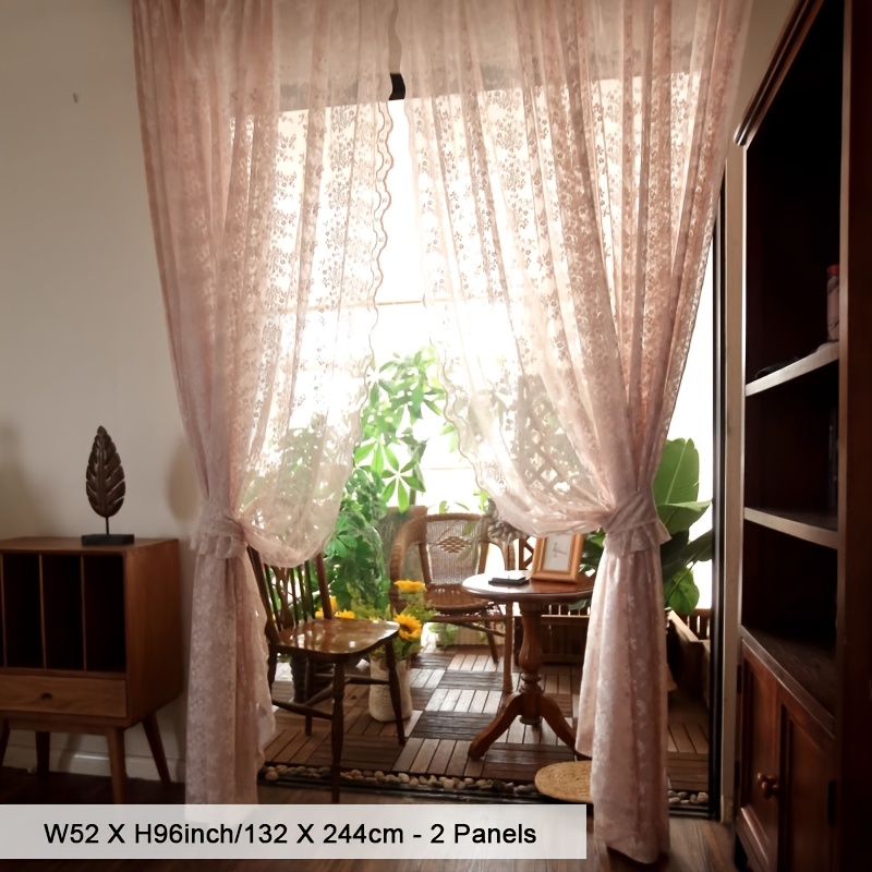 Image of 2pcs Set Vintage Curtains, Romantic Elegant Country Pastoral Flower Tulle Sheer Net Curtains For Living Room, Bedroom Window Rods Pocket Panels Curtain Sets