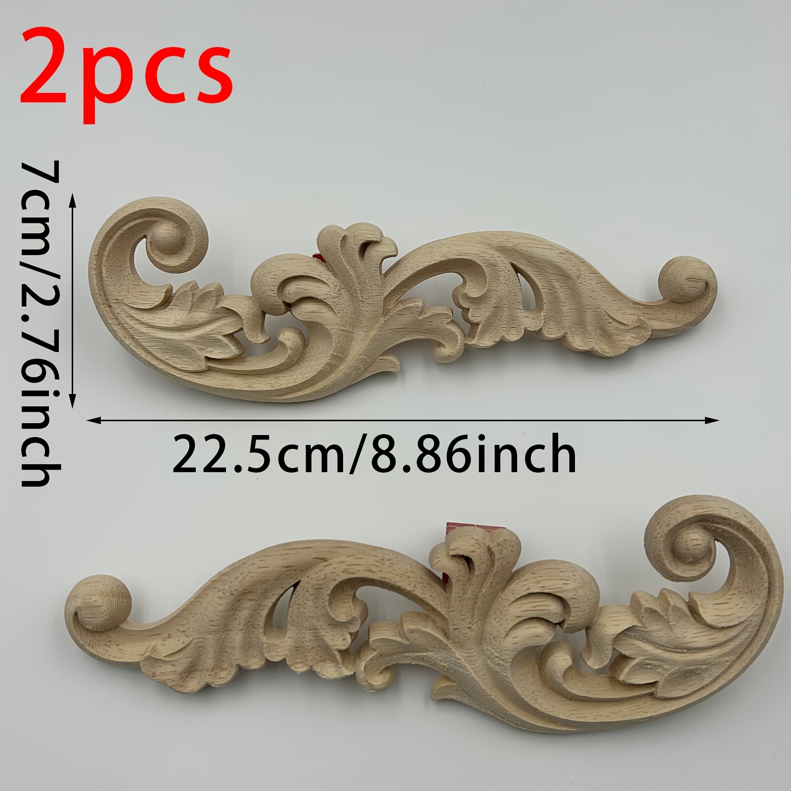 TEMU 2pcs Fleur d'angle en bois sculpté, sur bois, mosaïque en bois, pétale en bois , gauche et droite, 22.5 X 7Cm / 8.86 X 2.76 Inches, sculpture en